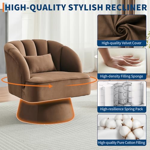 GarveeHome Modern Swivel Barrel Accent Chair, 360° Teddy Fabric Upholstered Armchair with Striped Backrest & Plush Padding