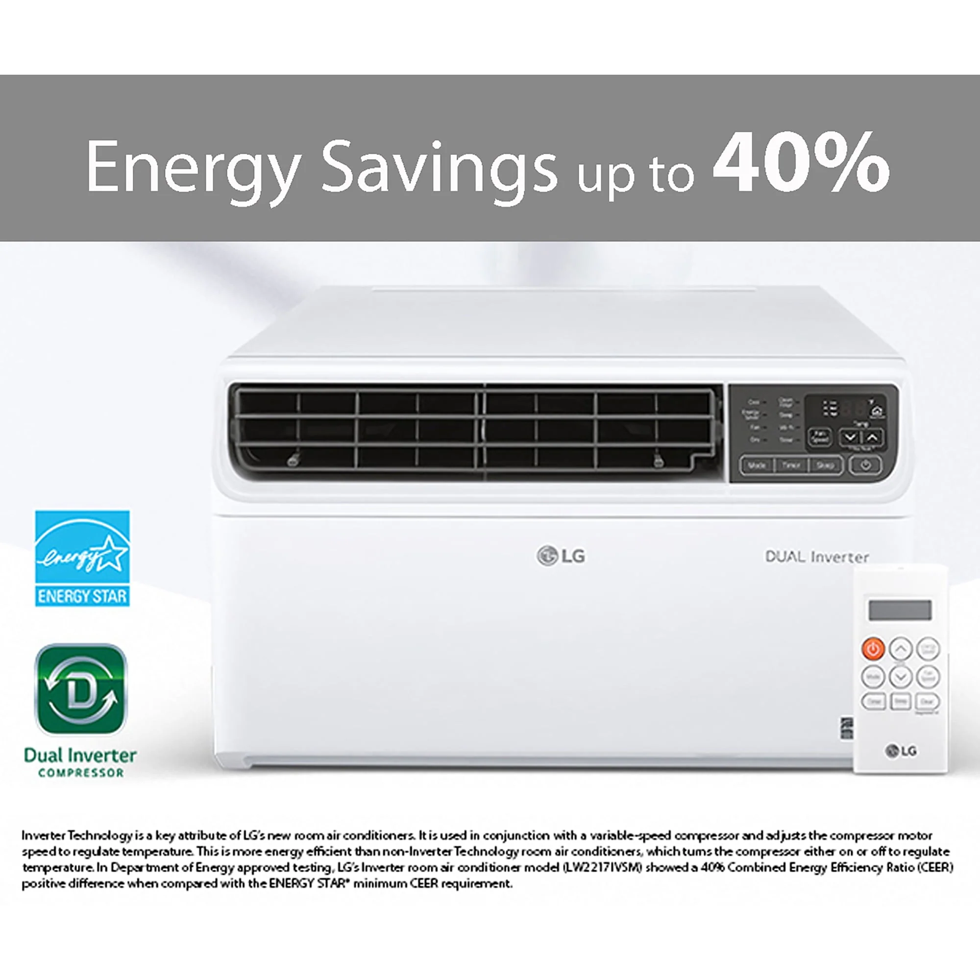 LG Energy Star 9,500 BTU 115V Dual Inverter Window Air Conditioner with Wi-Fi Control