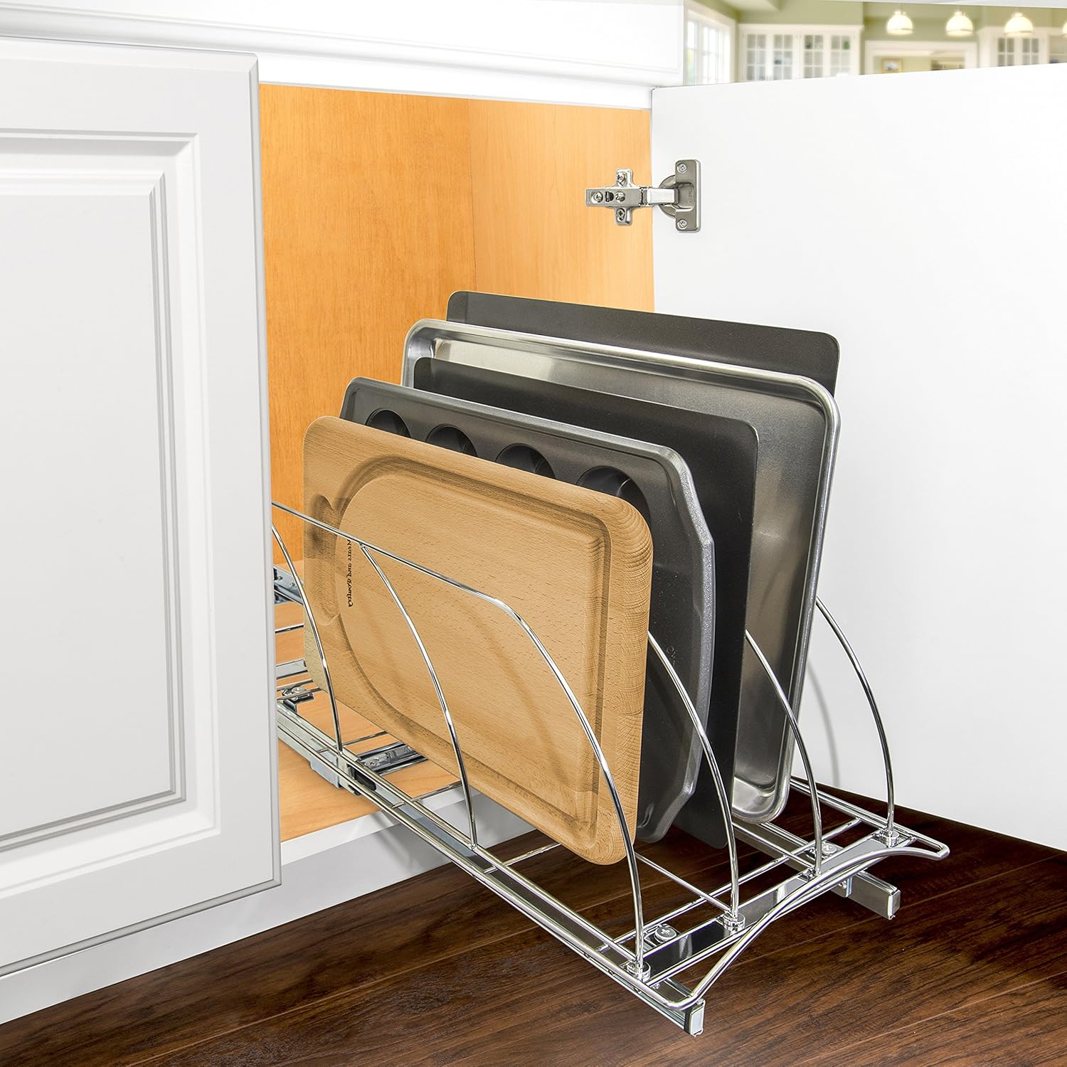 Lynk Professional® Slide Out Cutting Board, Bakeware, and Tray Organizer - Pull Out Kitchen Cabinet Rack - 10 inch wide x 21 inch deep