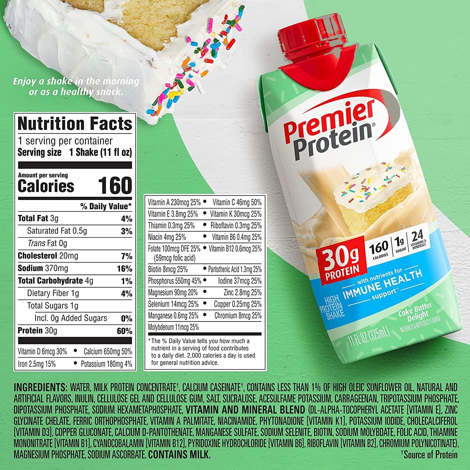 Premier Protein High Protein Shakes Variety Sampler Pack, 11 Fl. Oz Each - Cafe Latte, Chocolate, Vanilla, Caramel, Cake Batter
