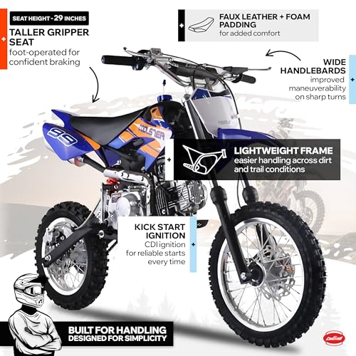 Coolster 125cc Dirt Bike for Kids & Adults - Gas Powered Manual Transmission Off-Road Pit Bike with Kick Start System, QG-214-2