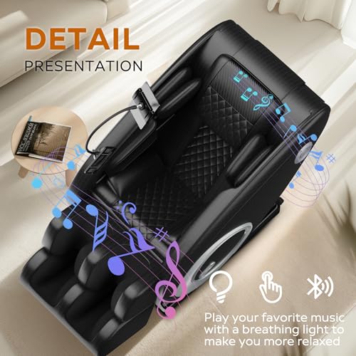 Massage Chair with Zero Gravity, Full Body Massage Chair Recliner with Airbags, Heating, Bluetooth Speaker, Foot Roller, Touch Screen, Gold