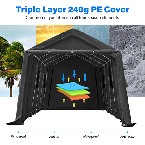 ADVANCE OUTDOOR 10x10 ft Heavy Duty Outdoor Patio Portable Canopy Storage Shelter Shed Carport with 2 Roll up Zipper Doors & Vents for Snowmobile