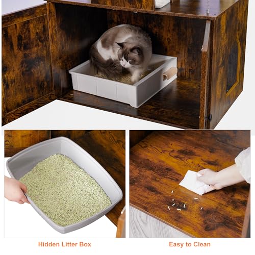 Heybly Cat Tree with Litter Box Enclosure for Indoor Big Cat, Cat Tower for Large Cats 20 lbs Heavy Duty