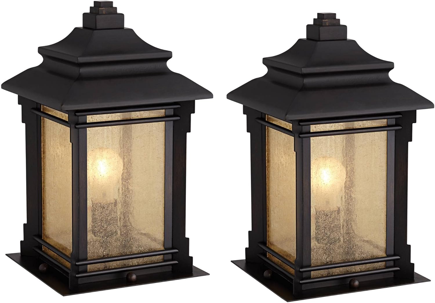 Franklin Iron Works Hickory Point Rustic Farmhouse Outdoor Pier Mount Light Fixtures Set of 2 Walnut Bronze 16 1/2" Frosted Cream Glass for Exterior