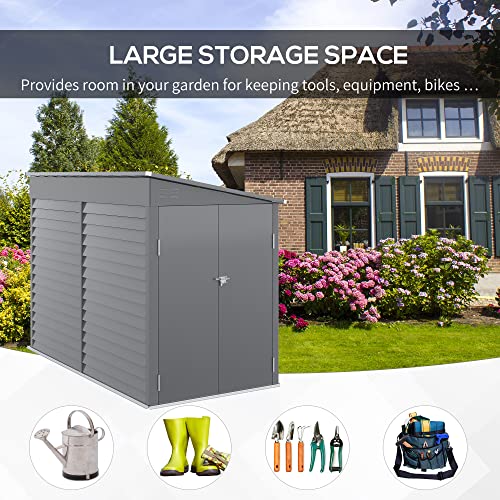 Outsunny 4.6' x 9' Steel Outdoor Storage Shed, Lean to Shed, Metal Tool House with Foundation Kit, Lockable Doors