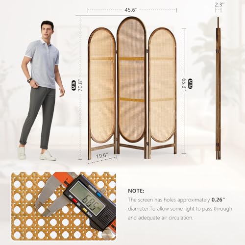 Room Divider 4 Panel, Folding Privacy Screen, Foldable Wood Divider Room Dec, Rattan Room Divider, Portable Partition Screen