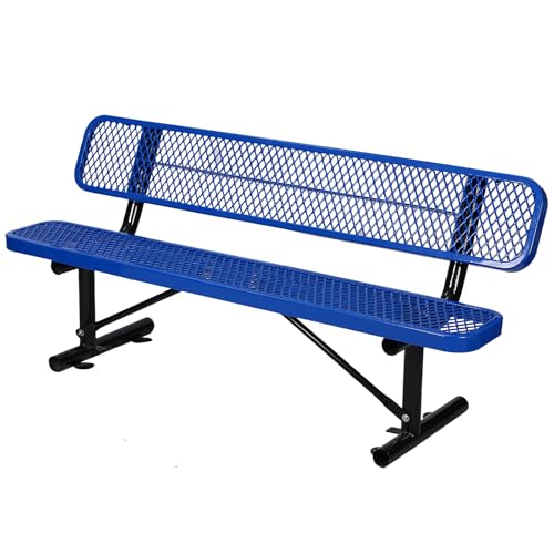 8FT Heavy Duty Park Bench with Back Portable Frame, Outdoor Metal Park Bench with Backrest, Steel Mesh Outdoor Bench for Garden, Lawn, Patio, Porch