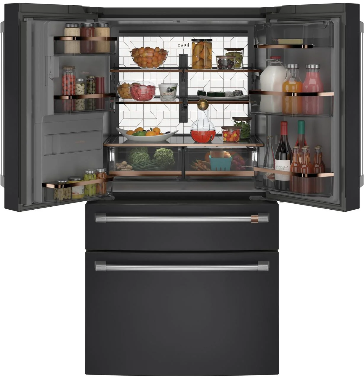 Cafe Cxe22dp4p 36" Wide 22.3 Cu. Ft. Smart Counter-Depth 4-Door French-Door Refrigerator -