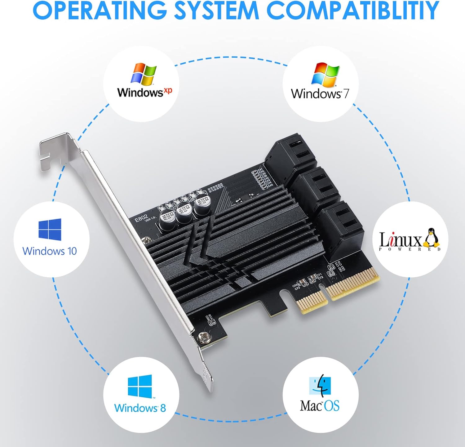 PCIe x1 SATA Card 6 Port, SATA 3.0 Controller Expansion Card with 6 SATA Cables & Low Profile Bracket,SATA III PCIE Gen3 Adapter(6Gbps) ASM1166 Chip