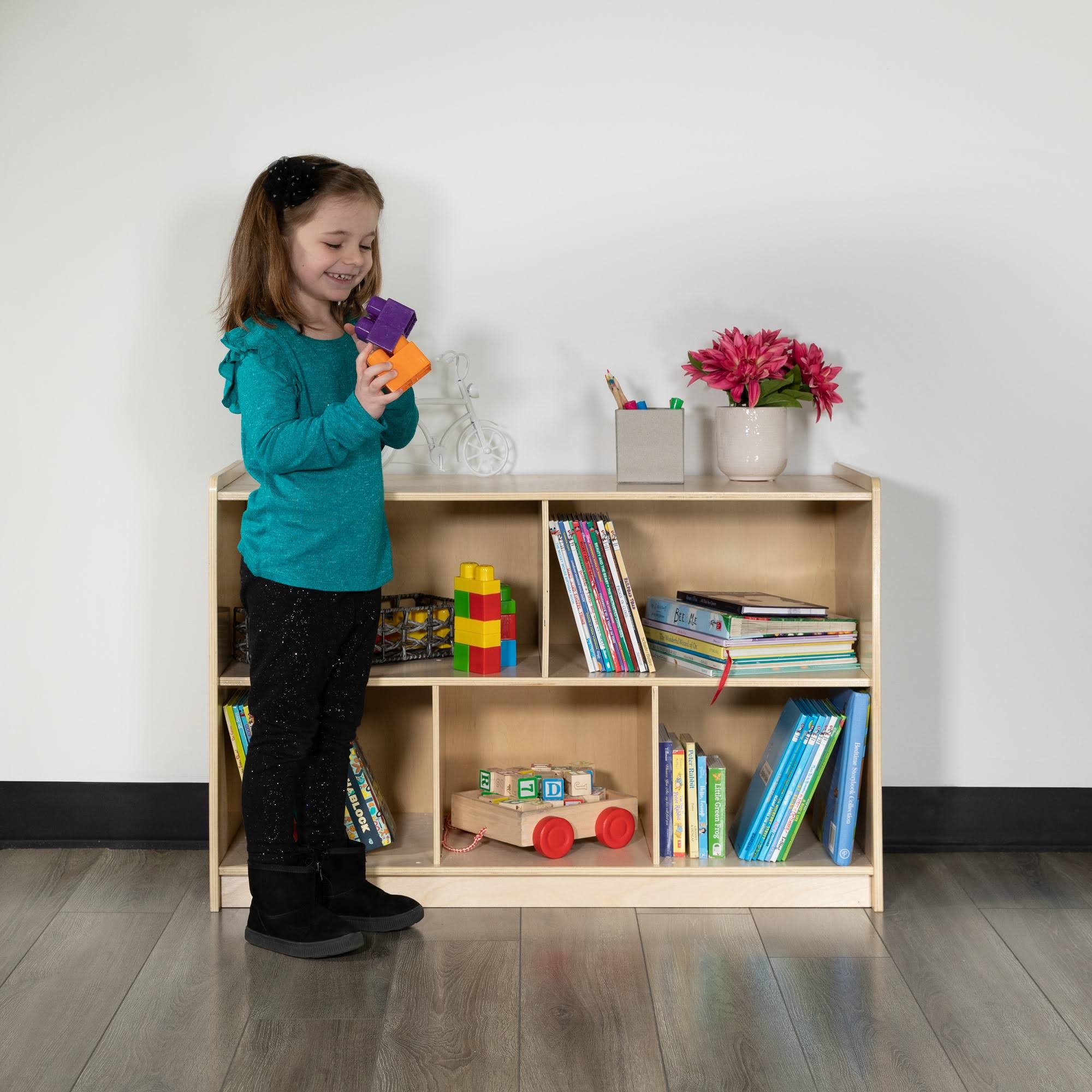 Flash Furniture Wooden 5 Section School Classroom Storage Cabinet for Commercial or Home Use - Safe, Kid Friendly Design - 24x22