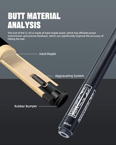 CRICAL Carbon Fiber Pool Cue Stick 58" Billiard Cue Sticks Professional Low Deflection Pool Sticks with 3/8 * 8 Pin Joint and 12.5mm Tip
