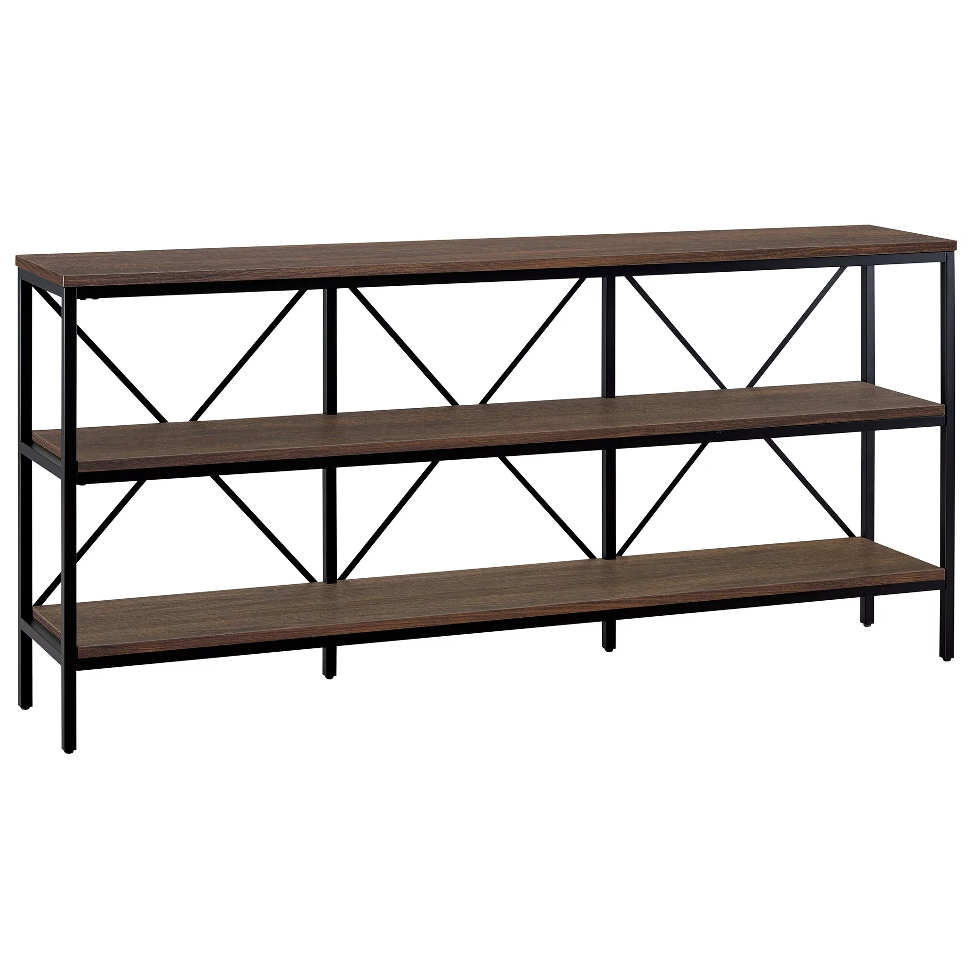 Evelyn&Zoe Kira 64" Wide Rectangular Console Table, Blackened Bronze/Black Grain