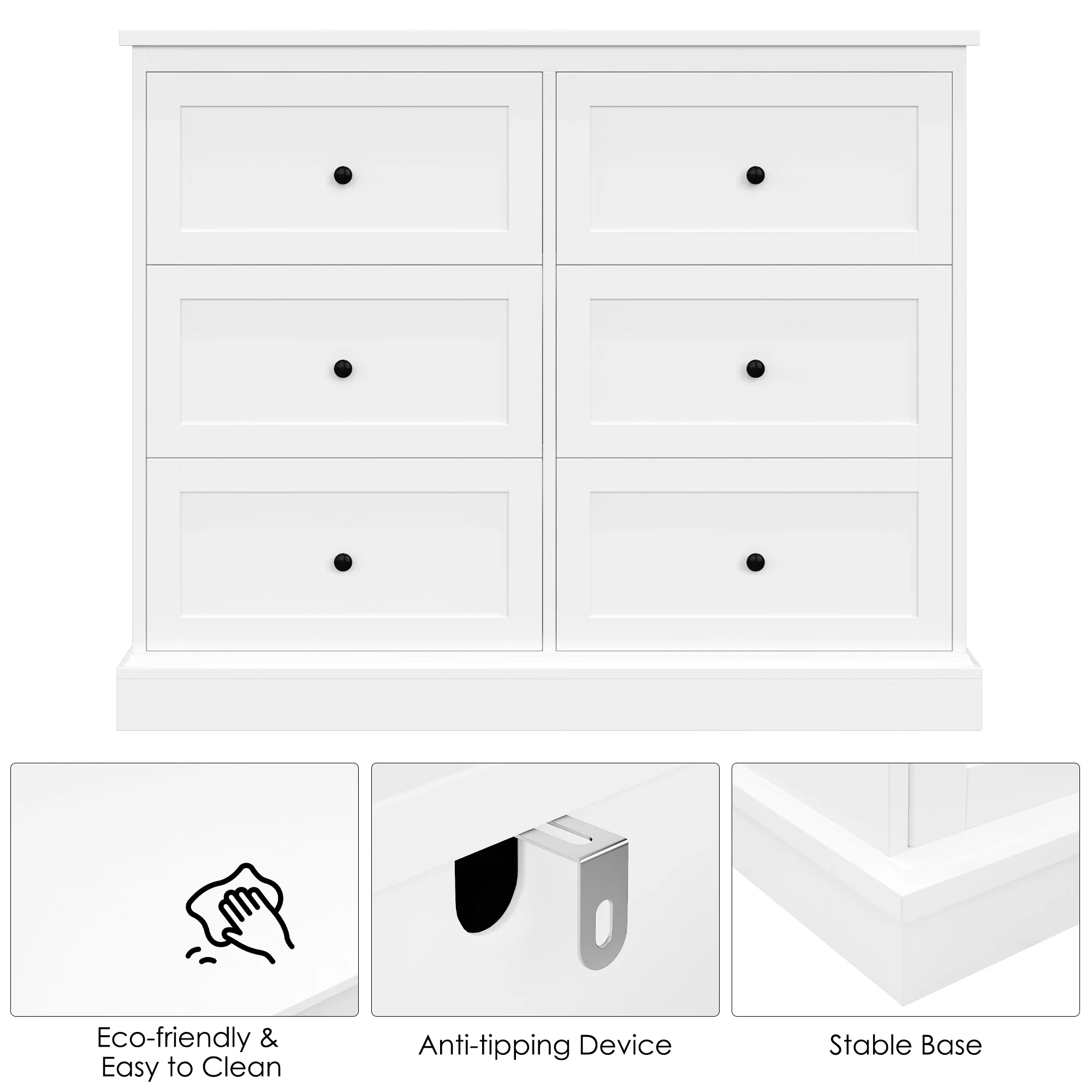 Homfa White Dresser with 6 Drawer , 42.5" Wide Double Dresser for Bedroom, Wooden Dresser Chest of Drawers