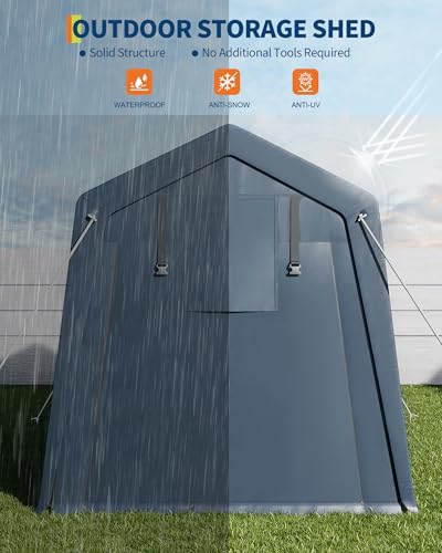 7x10 FT Portable Outdoor Storage Shed with 2 Roll-Up Zipper Doors & Vents, 240G Heavy-Duty Shelter Waterproof PE Tarp