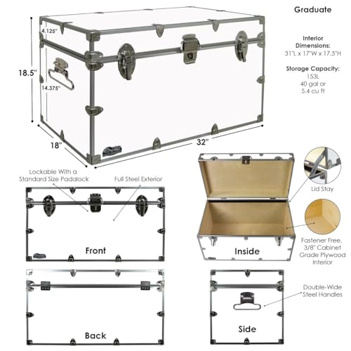 C&N Footlockers - XL Graduate Storage Trunk - Made in the USA - STEEL Footlocker for College Dorm Room & Summer Camp - 32 x 18 x 18.5 Inches (Maroon)