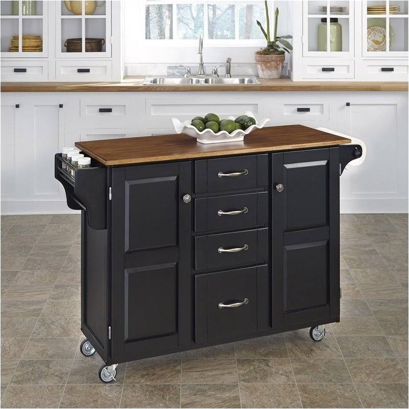 Hawthorne Collections Kitchen Cart with Oak Top in Black - HC-427146