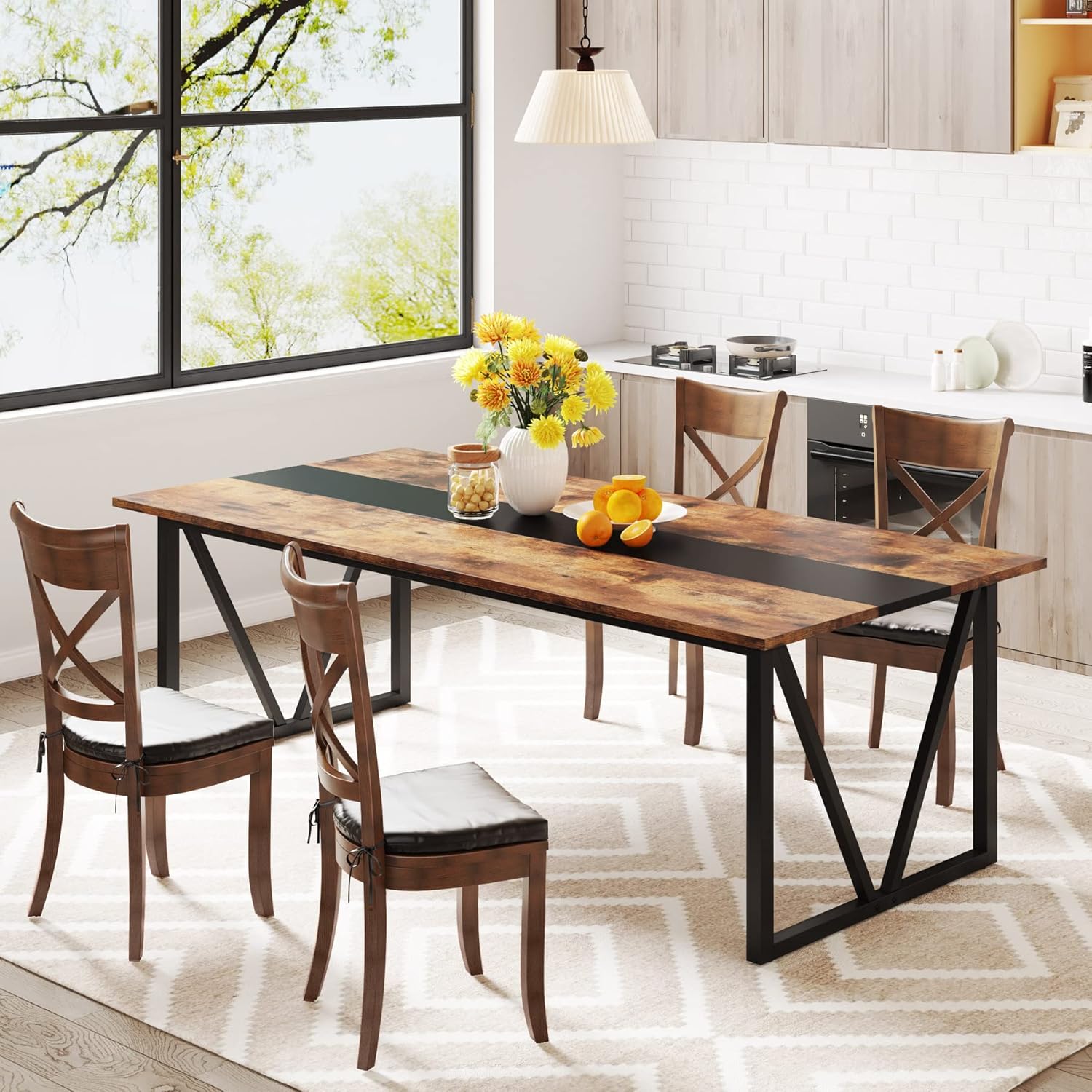 TRIBESIGNS WAY TO ORIGIN Dining Table for 6-8 People, 70.8-inch Rectangular Wood Kitchen Table with Strong Metal Frame