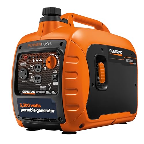 Generac 3,300-Watt Gas-Powered Portable Inverter Generator - Lightweight Design - USB Ports for Mobile Device Charging - COsense Technology