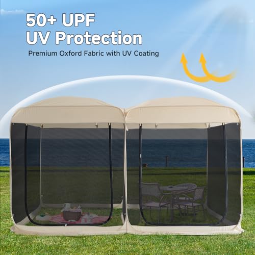 Alvantor Screen House Gazebo, 6-10-15 Person Pop Up Igloo Screened Canopy Tent with Mosquito Netting Sides