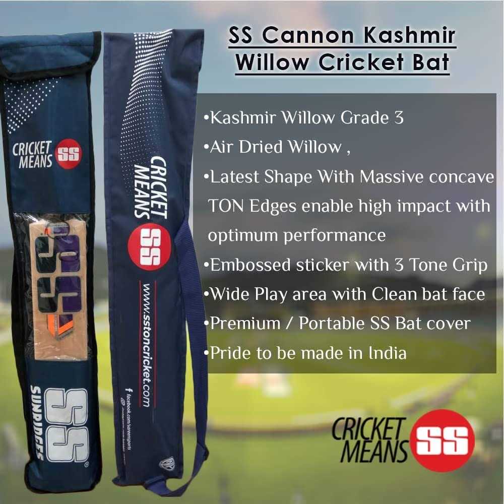SS Kashmir Willow Leather Ball Cricket Bat Exclusive Cricket Bat for Adult Full Size with Full Protection Cover - Sports Supplies Online Store