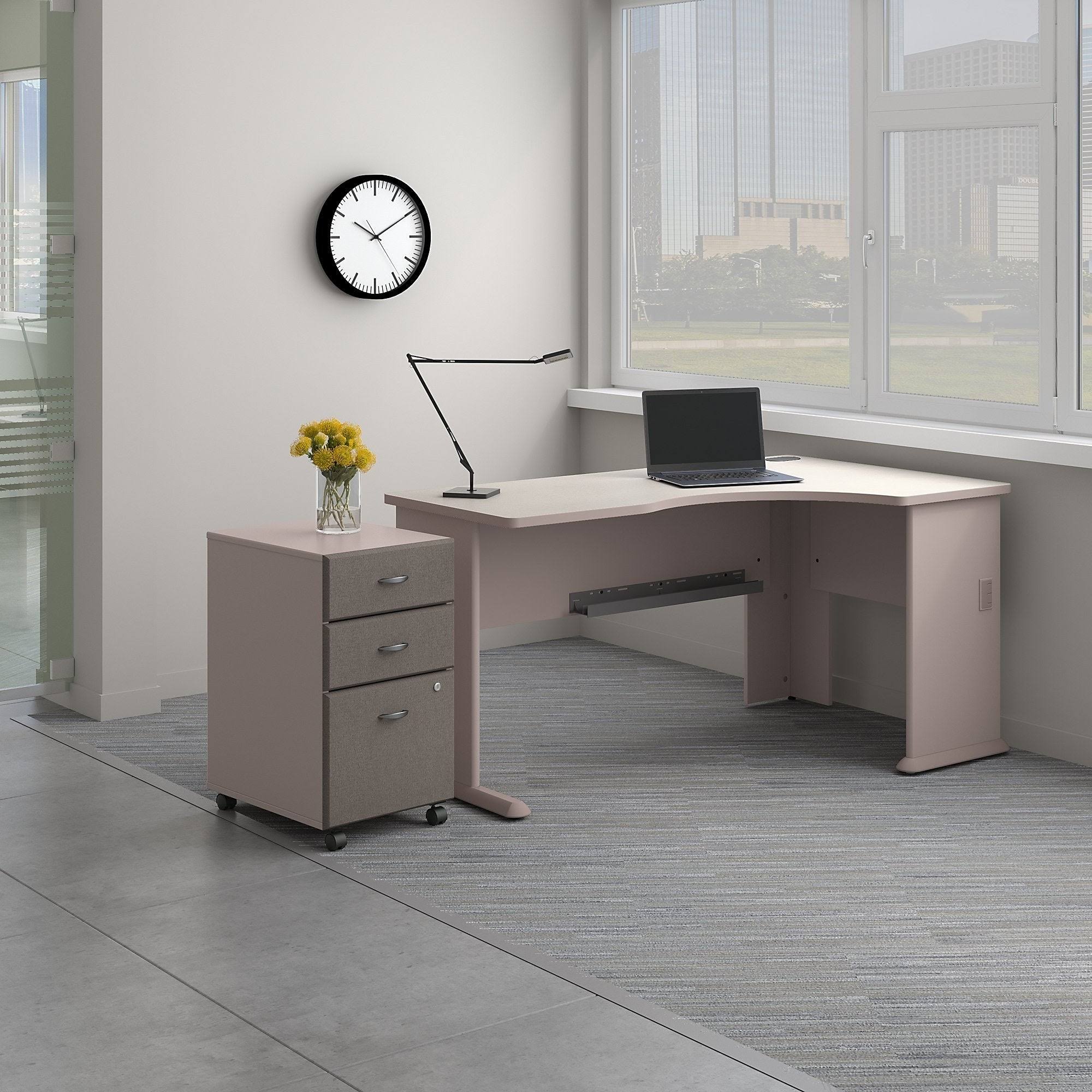 Bush Business Furniture Series A Right Corner Desk with Mobile File Cabinet | Pewter/White Spectrum
