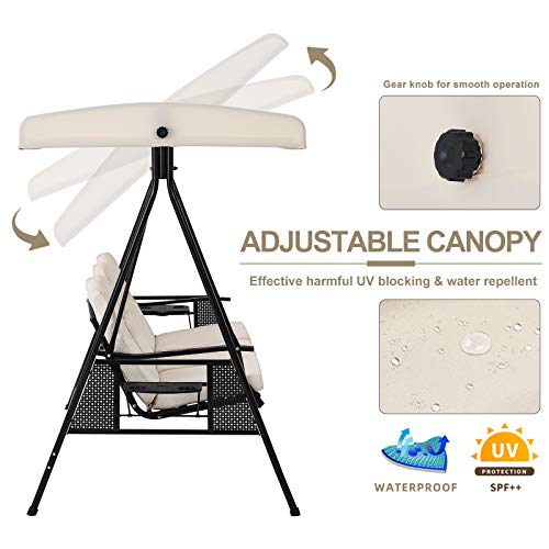 U-MAX Porch Swing Chair with Adjustable Backrest&Canopy