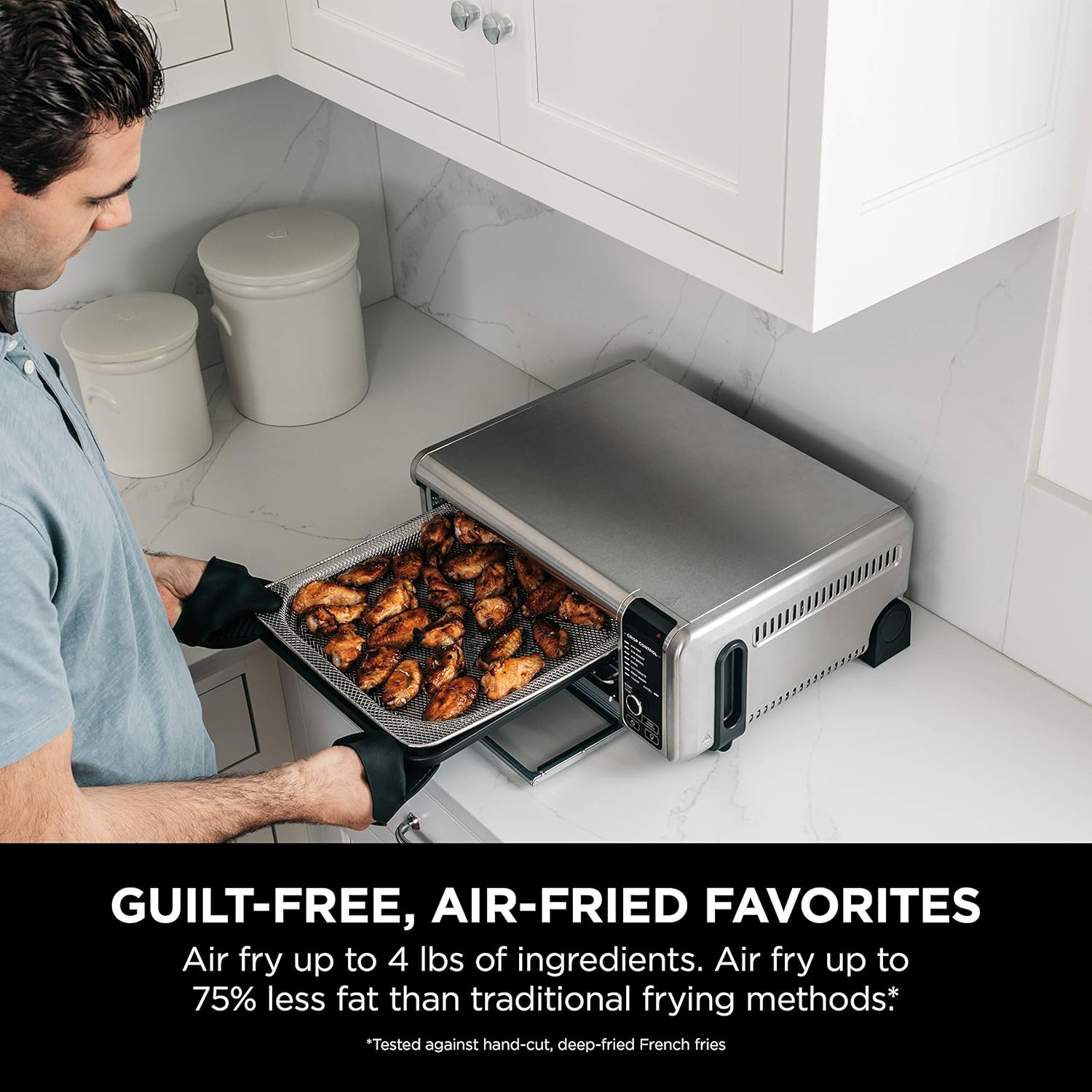 Ninja SP101 Digital Air Fry Countertop Oven with 8-in-1 Functionality, Flip Up & Away Capability for Storage Space, with Air Fry Basket