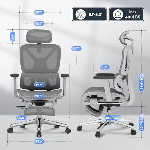 FLEXISPOT ErgoX Premium Ergonomic Office Chair with Footrest- Adjustable 3D Armrests, Dynamic Lumbar Support, Recline & Tilt Function, Mesh Seat