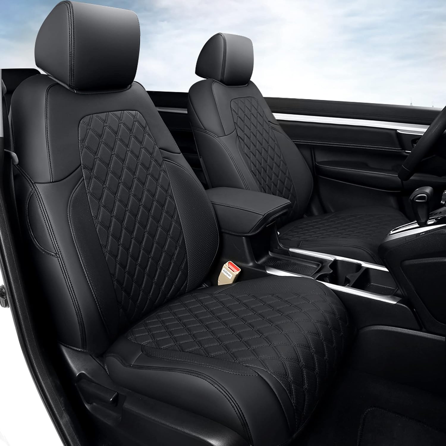 GIANT PANDA Pu Leather Car Seat Covers Full Set Custom Fit for Honda CRV 2017 2018 2019 2020 2021 2022- (Black)
