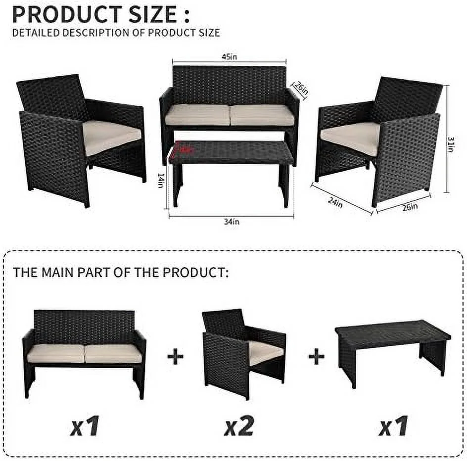 TJUNBOLIFE 3 Piece Patio Set Outdoor  Set Patio Conversation Sets Outdoor Sectional Sofa Patio Loveseat Coffee Table with Non-Slip Cushions  Blue