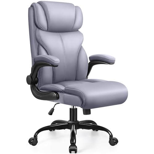 Office Chair, Ergonomic Big and Tall Computer Desk Chairs, Executive Breathable Leather Chair with Adjustable High Back Flip-up Armrests