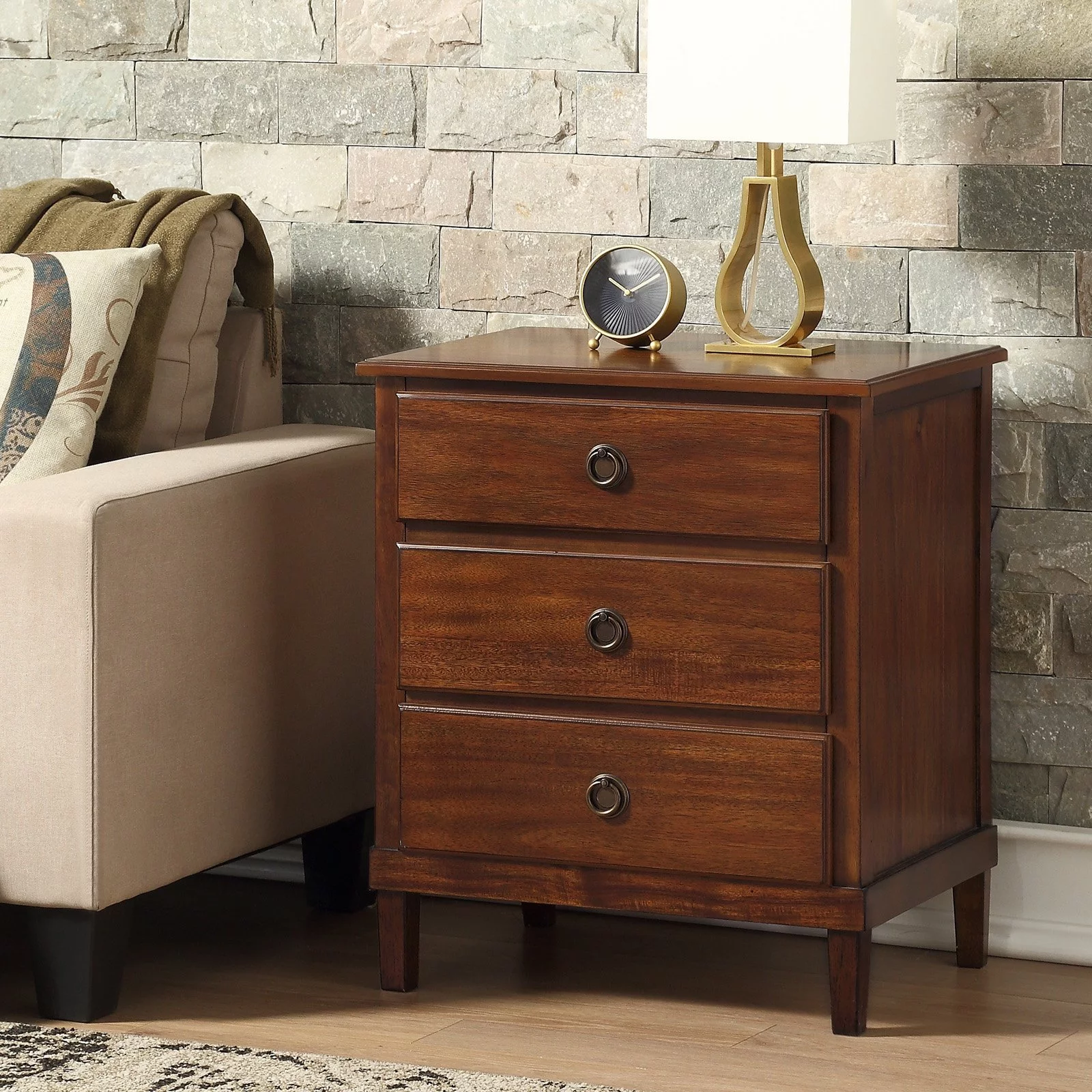 Comfort Pointe Cambridge Brown Finished Wood 3-Drawer Nightstand