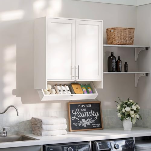 Wall Storage Cabinet - Kitchen Laundry Wall Amount Cabinet with Two Shaker Doors and Shelf, in Grey, 24'Wx2 Pcs