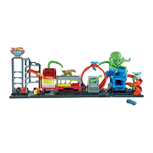 Hot Wheels City Toy Car Track Set, Ultimate Octo Car Wash Playset & Color Reveal Car in 1:64 Scale, Repeat Color Change in Very Warm & ICY Cold Water