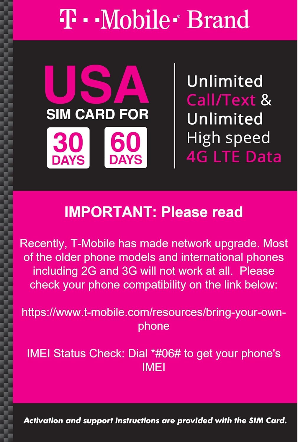 T-mobile Brand USA Prepaid Travel SIM Card Unlimited Call