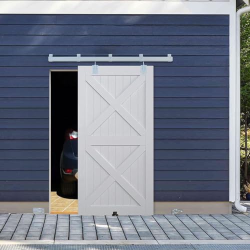BARNSMITH 8FT Exterior Barn Door Hardware, Sliding Barn Door Hardware Kit Heavy Duty Barn Door Track for Outdoor Use(NO Door, Hardware Only)