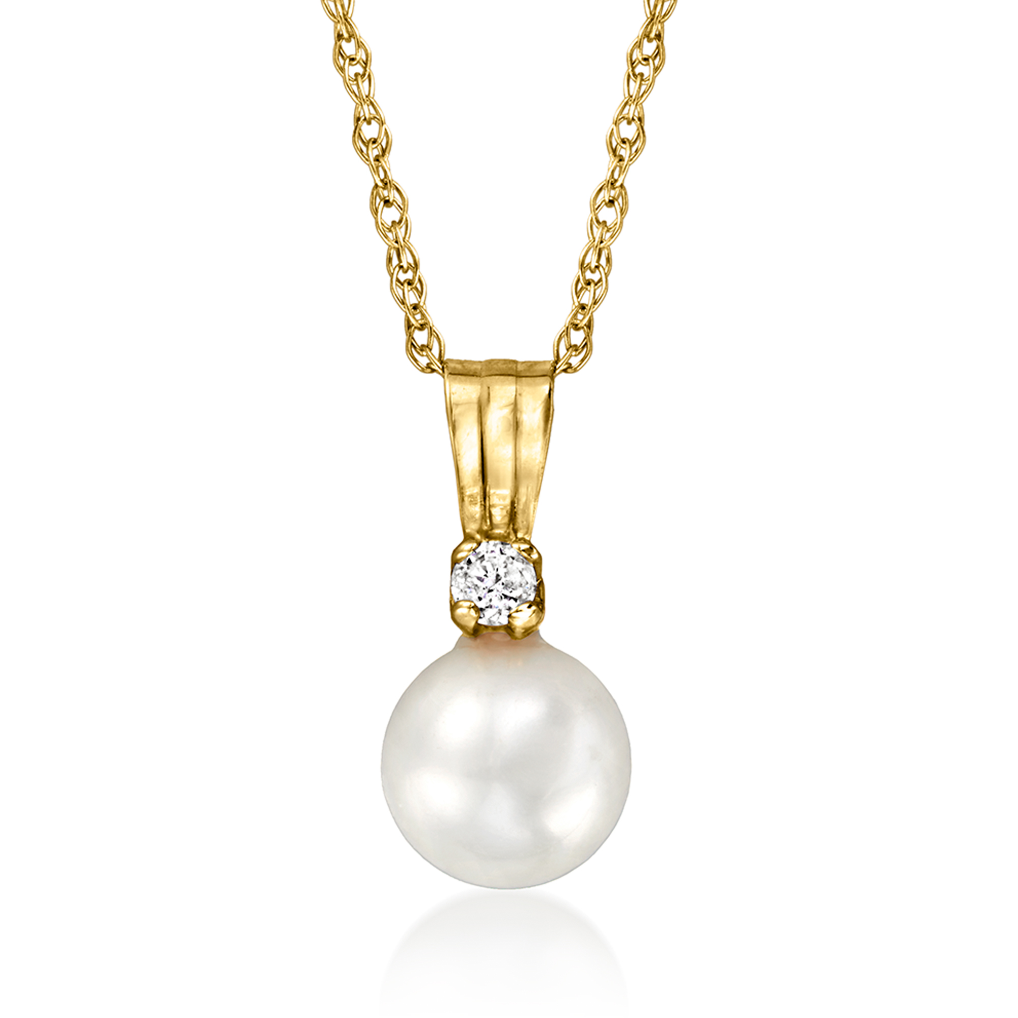 RS Pure by Ross-Simons 5-5.5mm Cultured Pearl Pendant Necklace With Diamond Accent in 14kt Yellow Gold, Women's, Adult