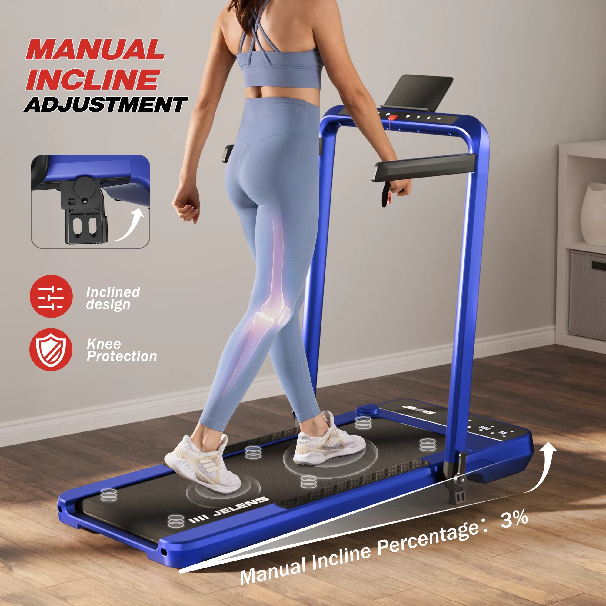 JELENS 2 in 1 Incline Treadmill Under Desk Walking Pad 2.5HP Home Folding Treadmills with Gesture Sensing Control