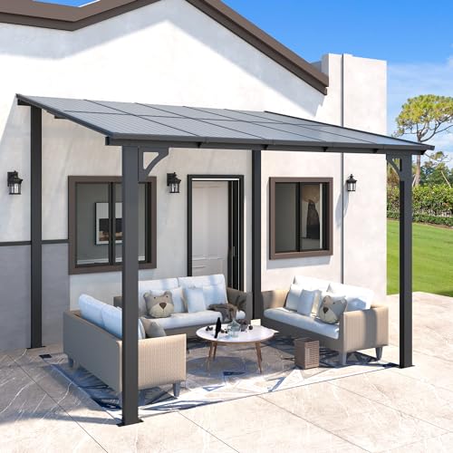 AECOJOY 10&rsquo; x 10&rsquo; Gazebo, Wall Mounted Gazebos Pergola on Clearance, Outdoor Patio Lean to Gazebo Awnings for Deck, Porch