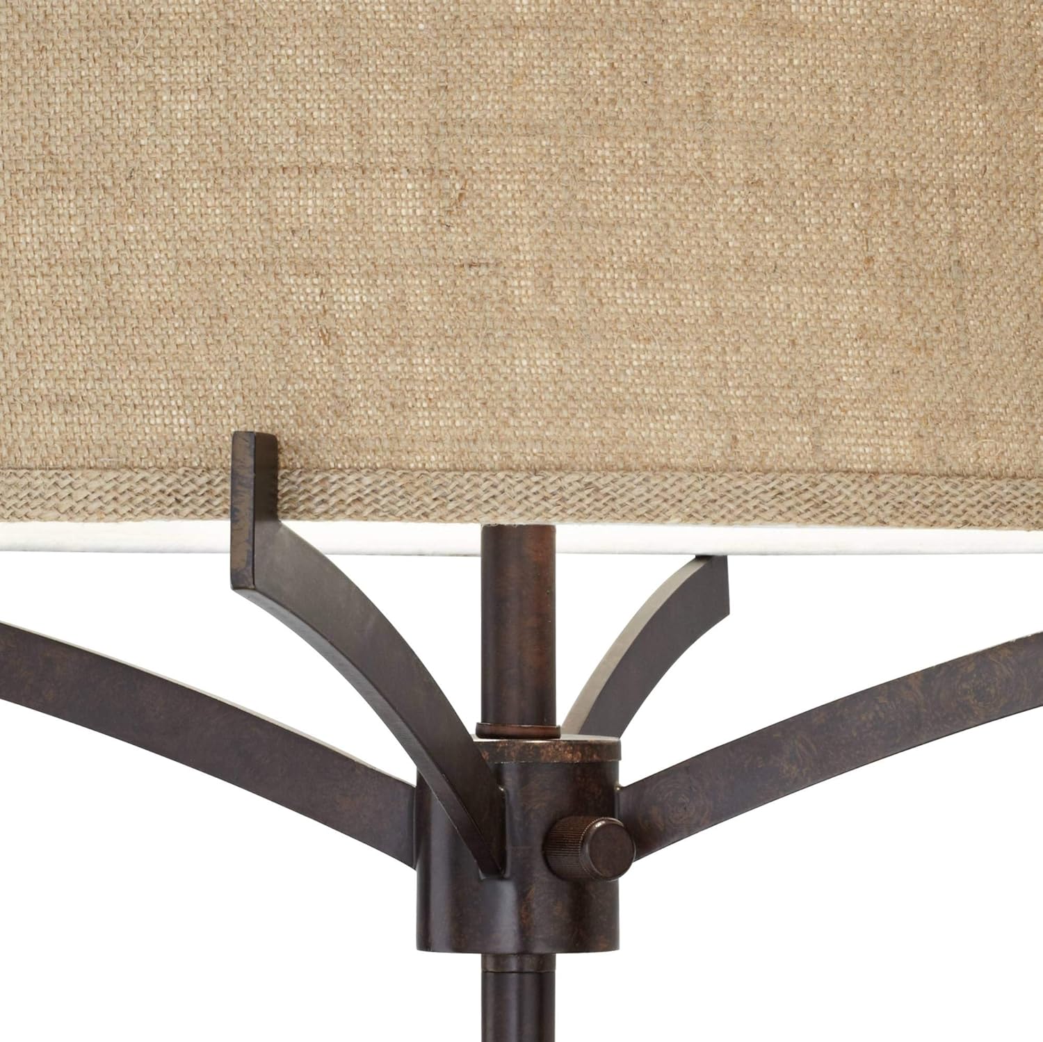 Franklin Iron Works Tremont Modern Mid Century Floor Lamp Standing 62" Tall Deep Bronze Metal Tan Burlap Drum Shade for Living Room Reading Bedroom