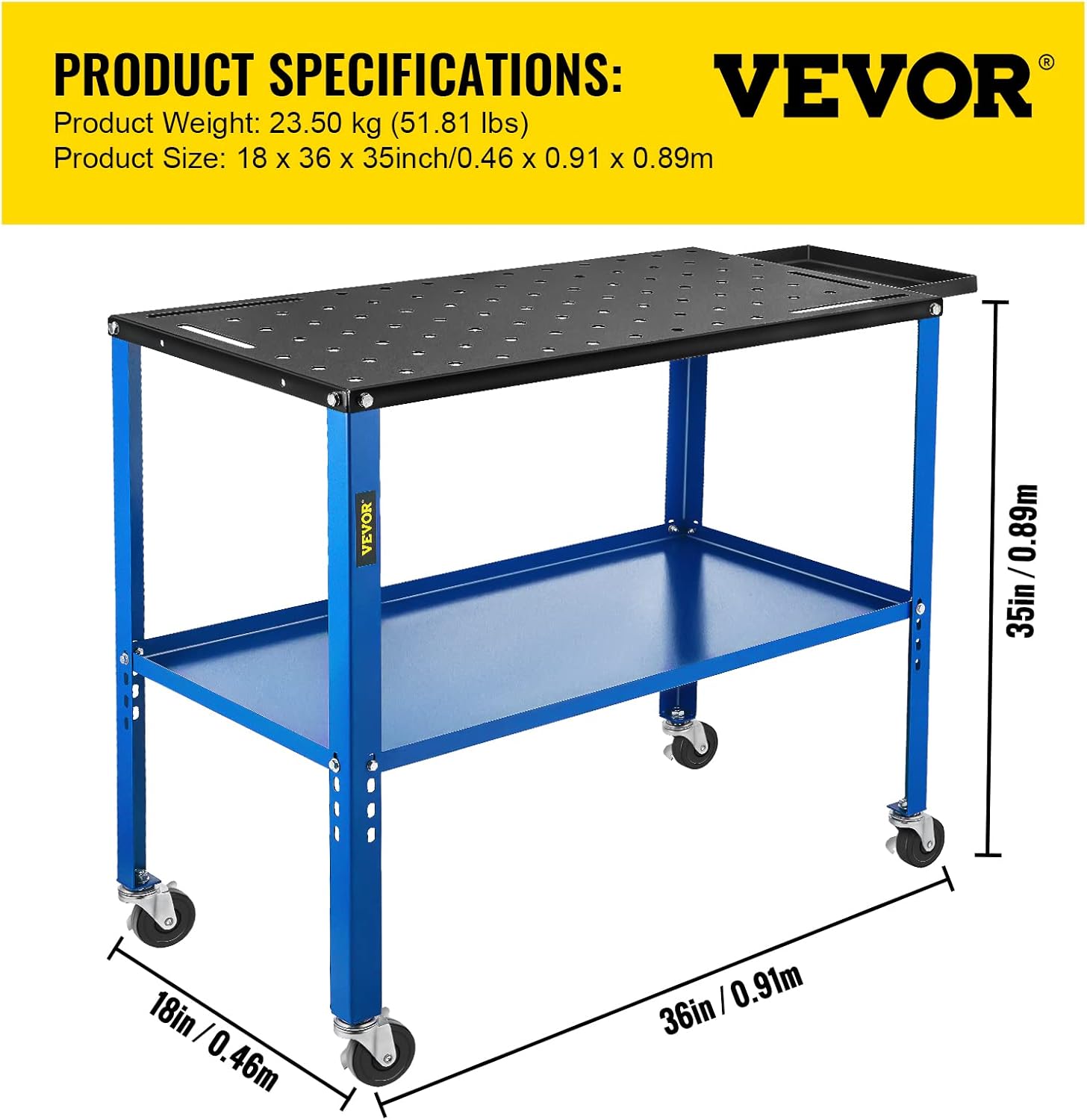 VEVOR Portable Welding Table, 18 x 36 Spacious Table Top and 0.11 Thick Welding Workbench w/ 1200lb Load Capacity