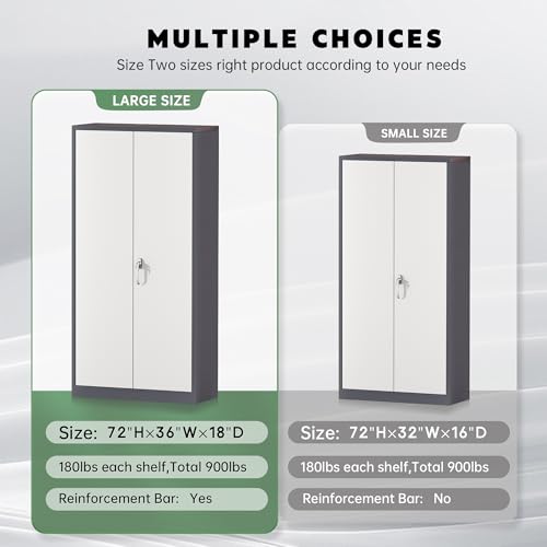 Greenvelly Steel SnapIt Storage Cabinet 72" Locking Metal Garage Storage Cabinet with 4 Adjustable Shelves, 2 Doors and Lock for File, Office, Garage