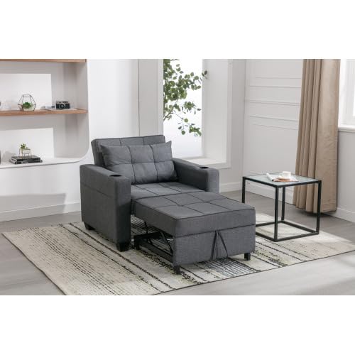 3-in-1 Sofa Bed Chair, Convertible Sleeper Chair Bed with 2 Cupholders & Adjust Backrest, Chaise Lounge Chair,Single Bed