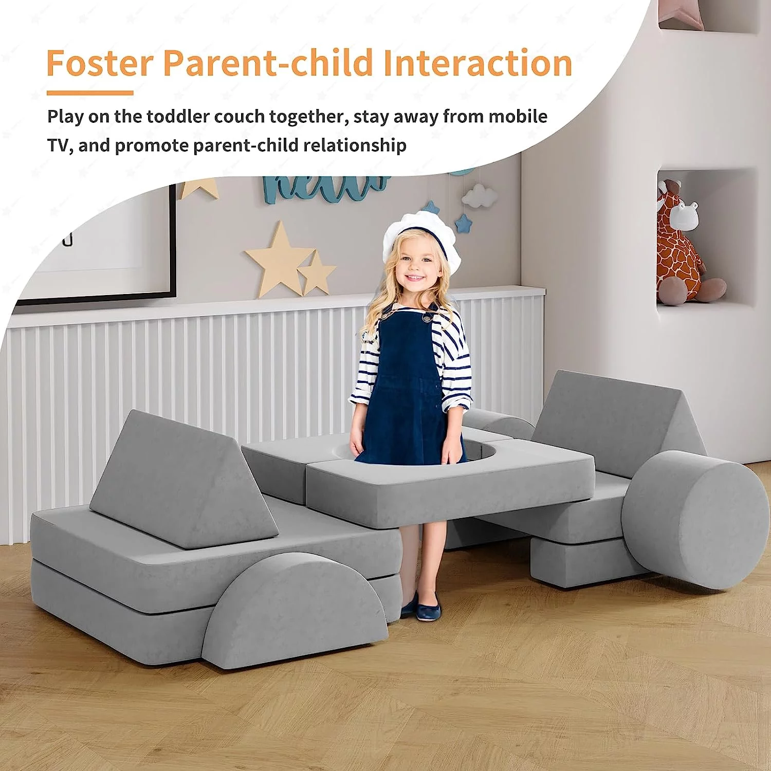 13Pcs Kids Couch, Wanan Toddler Couch Kids Sofa Couch, Kids Fold Out Couch for Playroom Bedroom, Modular Couch for Boys and Girls