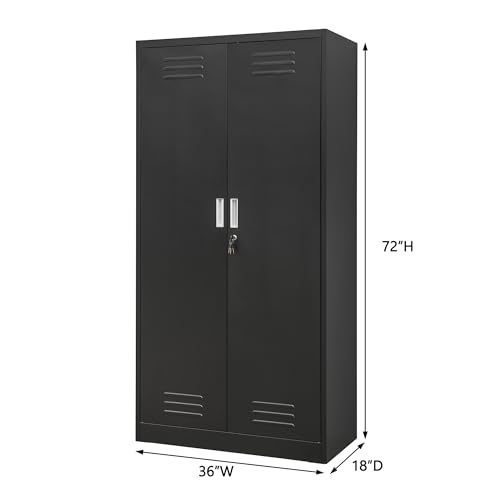 Metal Storage Cabinet, 72" H x 36" W x 18" D Locking Cabinet with Adjustable Shelves, Steel Storage Cabinets for Garage, Home, Office, Pantry (White)