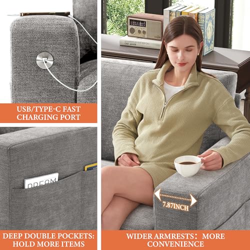 Ihanherry 111.4" U Shaped Modern Cloud Sofa Modular Sectional Couch with 2 Ottoman, 5-Seat Chenille Deep Seat Sofa with Pillow for Living Room