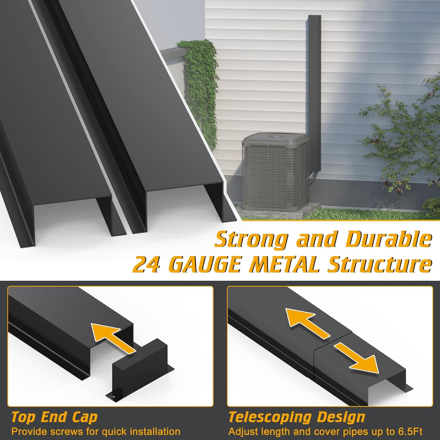 LBG Products 6" x 4" Metal Decorative Line Set Cover Kit for Ductless Mini Split,Central Air Conditioner,Heat Pump,Mini Split Accessories(Black)