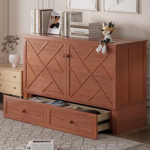 PUREMIND Queen Murphy Bed with Storage Drawers, Camas Con Colchon Incluido, Hideaway Chest Beds with Built-in Charging Station