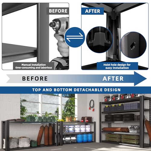 76.6" H Heavy Duty Garage Shelving Unit, 60" W Adjustable Metal Storage Rack, 5-Tier Metal Shelves, 24" D Industrial Shelving for Garage, Basement